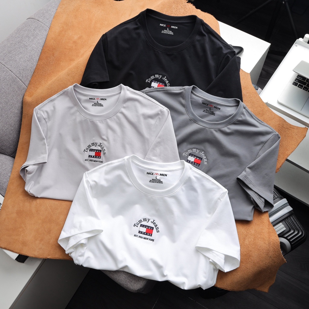 Áo thun nam đẹp cổ tròn TOMMY 4 phông cộc tay 3 màu trắng đen xanh vải cotton cao cấp- NICEMEN