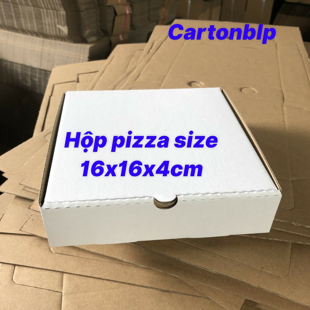 Hộp carton đựng bánh pizza size 16x16x4cm màu trắng