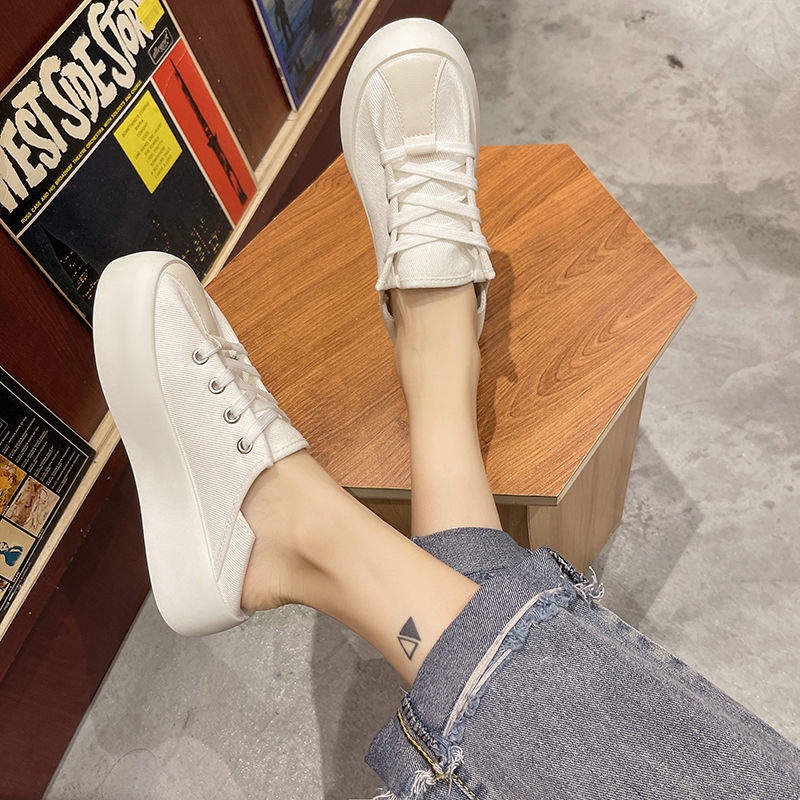 Jiashucheng Hàng Có Sẵn Giày Thể Thao Canvas Màu Trắng Phong Cách ulzzang Hàn Quốc Mùa Hè Dễ Phối Đồ Cho Nữ Sinh