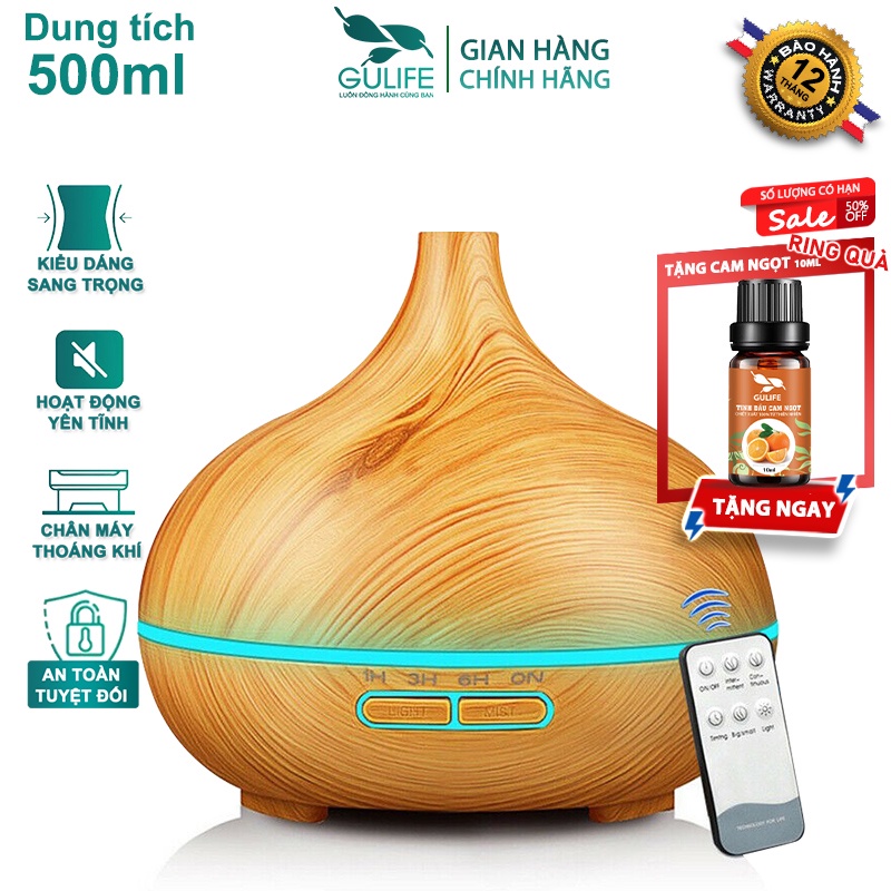 ✅ Máy Xông Tinh Dầu ✅ Máy Khuếch tán tinh dầu, Phun Sương Tạo Độ Ẩm Cổ Cao GULIFE Có Remote Dung Tích 500ml