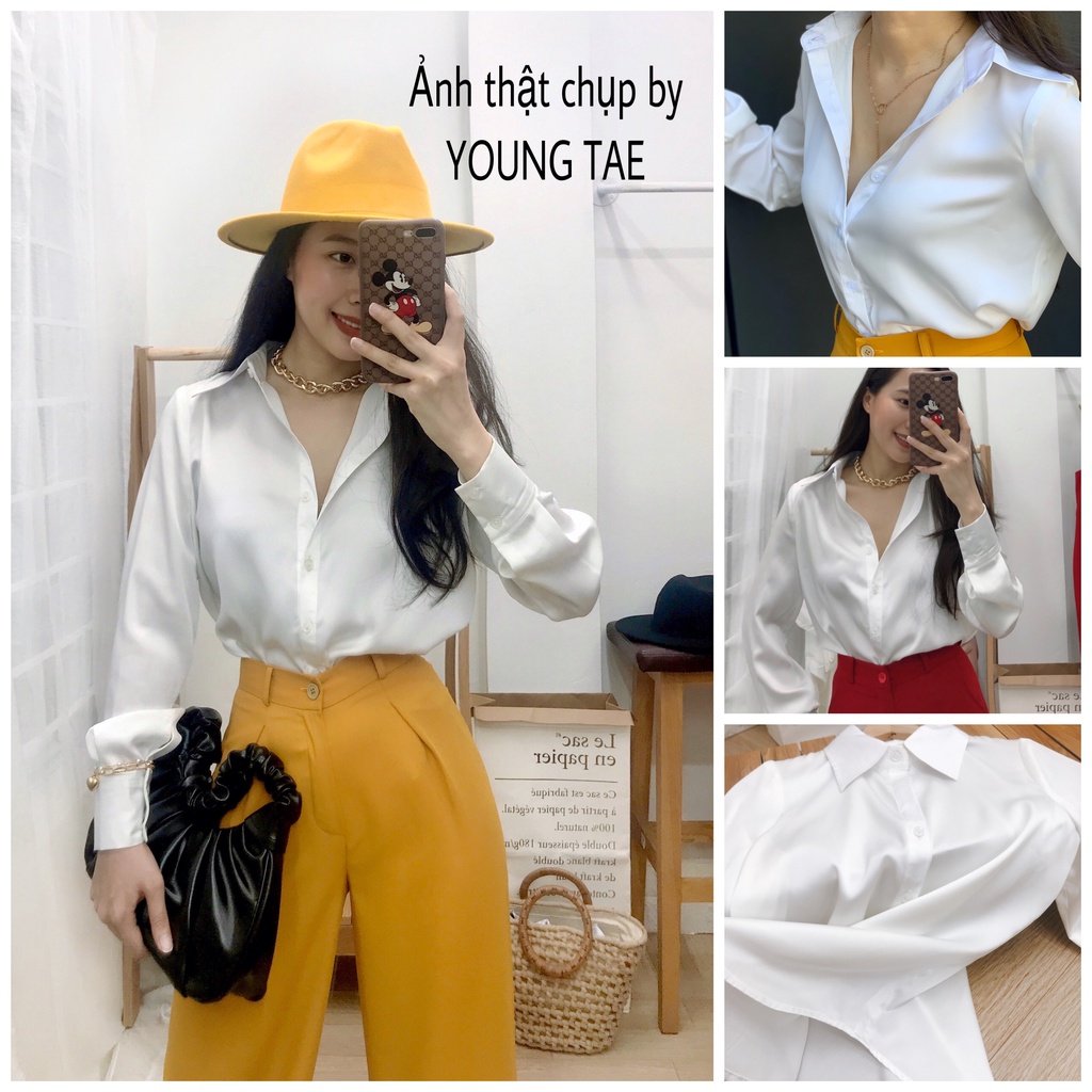 Áo Sơ Mi Nữ dài tay công sở phong cách Hàn lụa trắng basic cao cấp vải lụa mềm thoáng mát - Hàng Thiết Kế