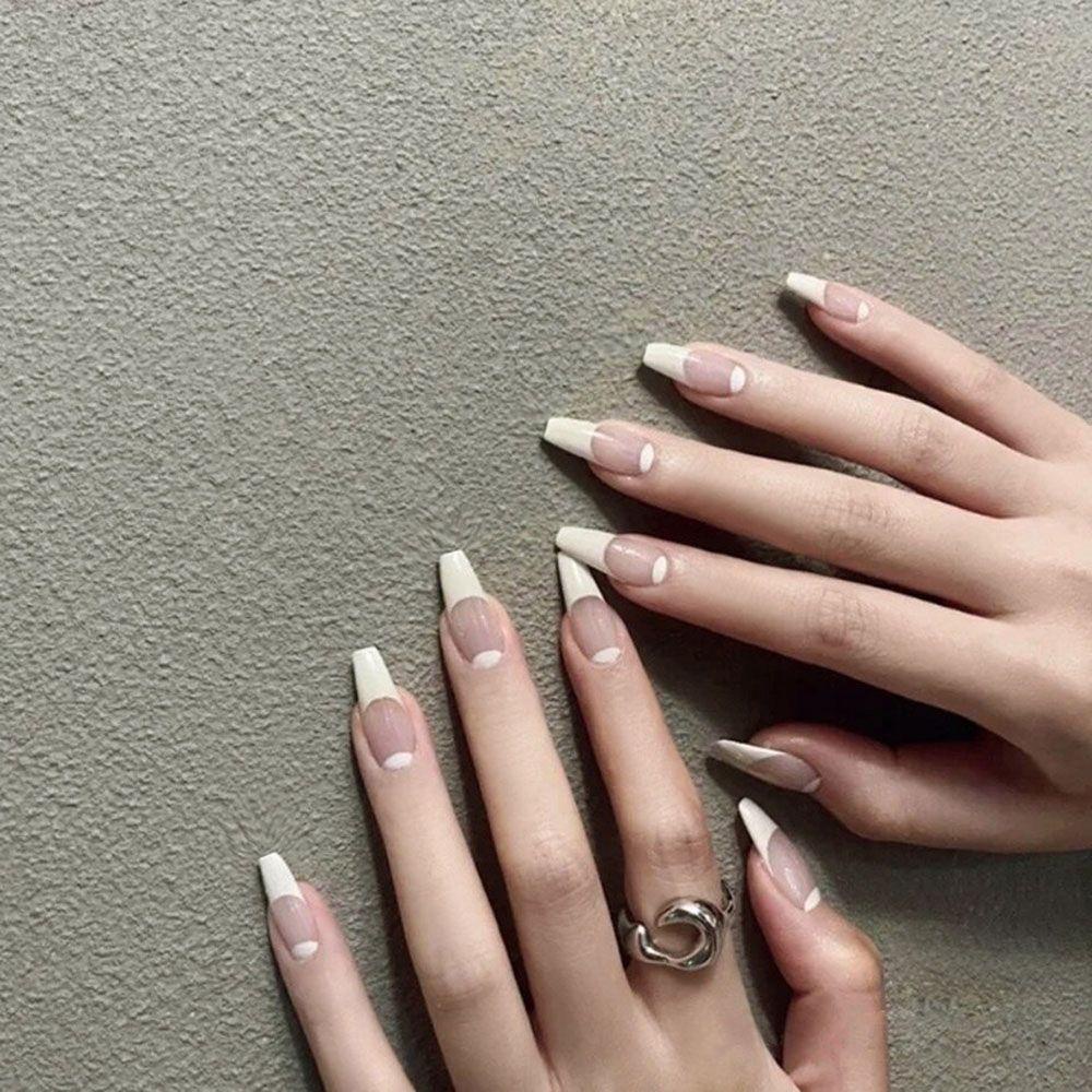 Hộp 24 Móng Tay Giả Dáng Dài Màu Trắng Thời Trang Cho Nữ