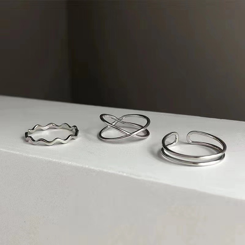 Set 3 nhẫn hợp kim màu bạc thiết kế đơn giản thời trang