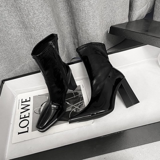[ẢNH THẬT] BOOT LỬNG DA BÓNG ĐẾ CAO 7CM, CÓ KHOÁ KÉO CAO CỔ