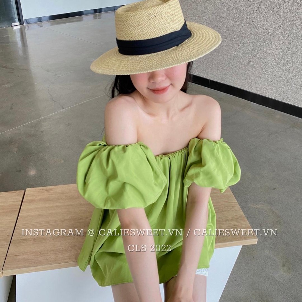 Áo trễ vai tay bồng Caliesweet chất đũi lụa thoáng mát thích hợp đi chơi đi biển CLS009