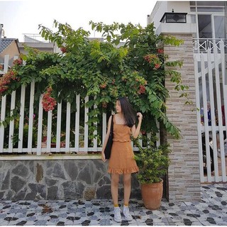 set đầm caro cam bèo (có hình thật)