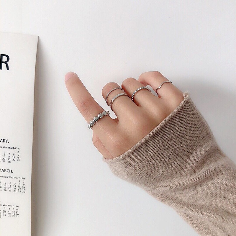 Set Nhẫn Nữ 7 Chiếc Midi Mỏng Thép Không Gỉ Phong Cách Âu Mỹ Sang Chảnh