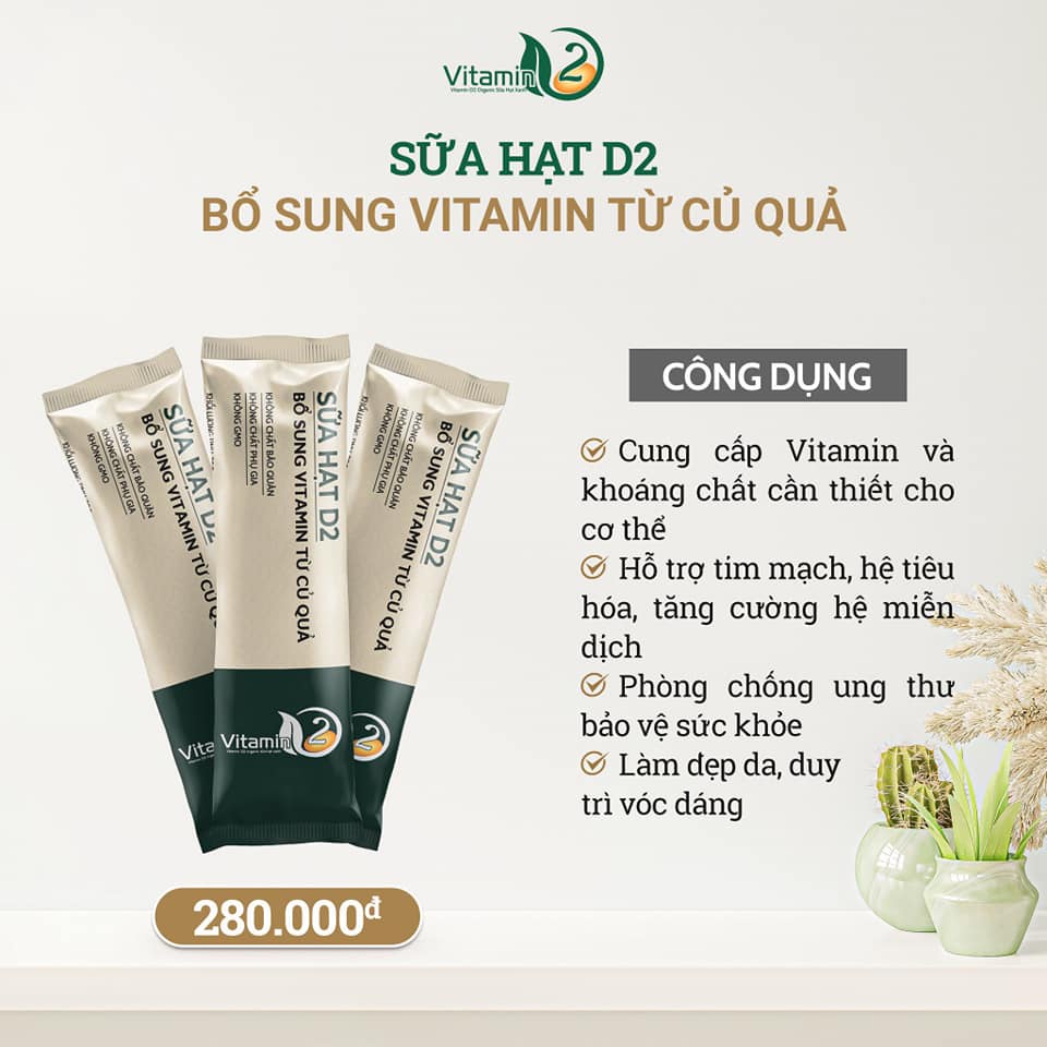 Sữa hạt hữu cơ Vitamin D2 - dạng bột gói - Bổ sung Vitamin từ củ quả - gồm hơn 26 loại hạt cao cấp thuần chay