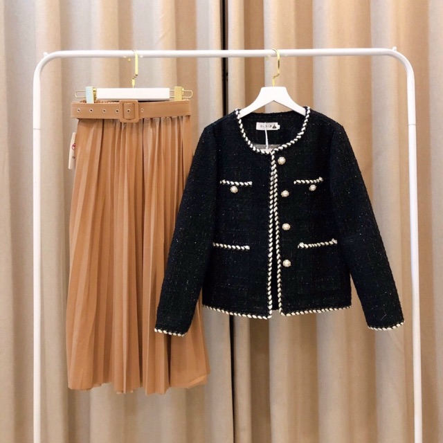 (CÓ SĂN) Áo khoác dạ tweed mỏng đen khuy ngọc sz ml | BigBuy360 - bigbuy360.vn