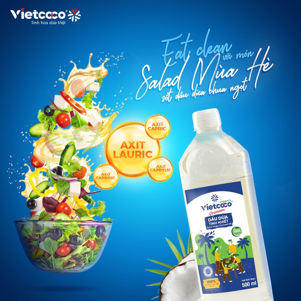 Dầu dừa Organic Vietcoco ép lạnh nguyên chất 250ml, 500ml, 1lit. Nấu ăn, dưỡng Tóc, dưỡng Da...