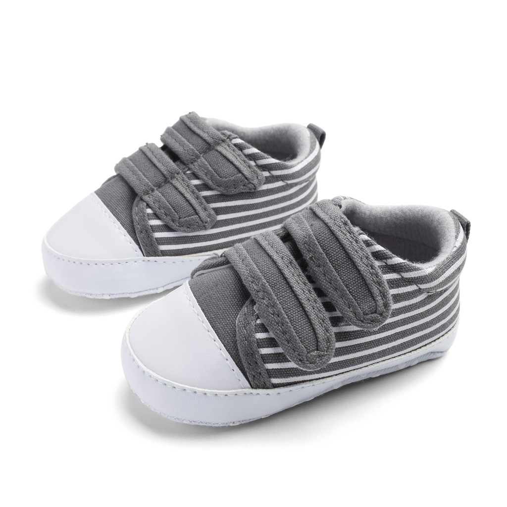 Giày thể thao đế mềm bằng cotton họa tiết sọc cổ điển cho bé trai bé gái sơ sinh