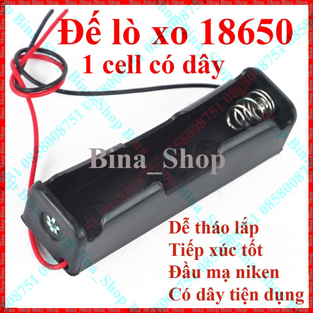 Đế gắn pin 18650 nối tiếp có dây Đế lò xo gắn pin 1/2/3/4 cell li-ion