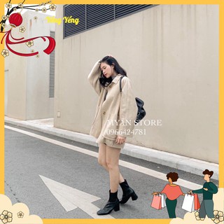 ANU493 - ÁO KHOÁC DẠ NỮ MÀU BE TÚI TO