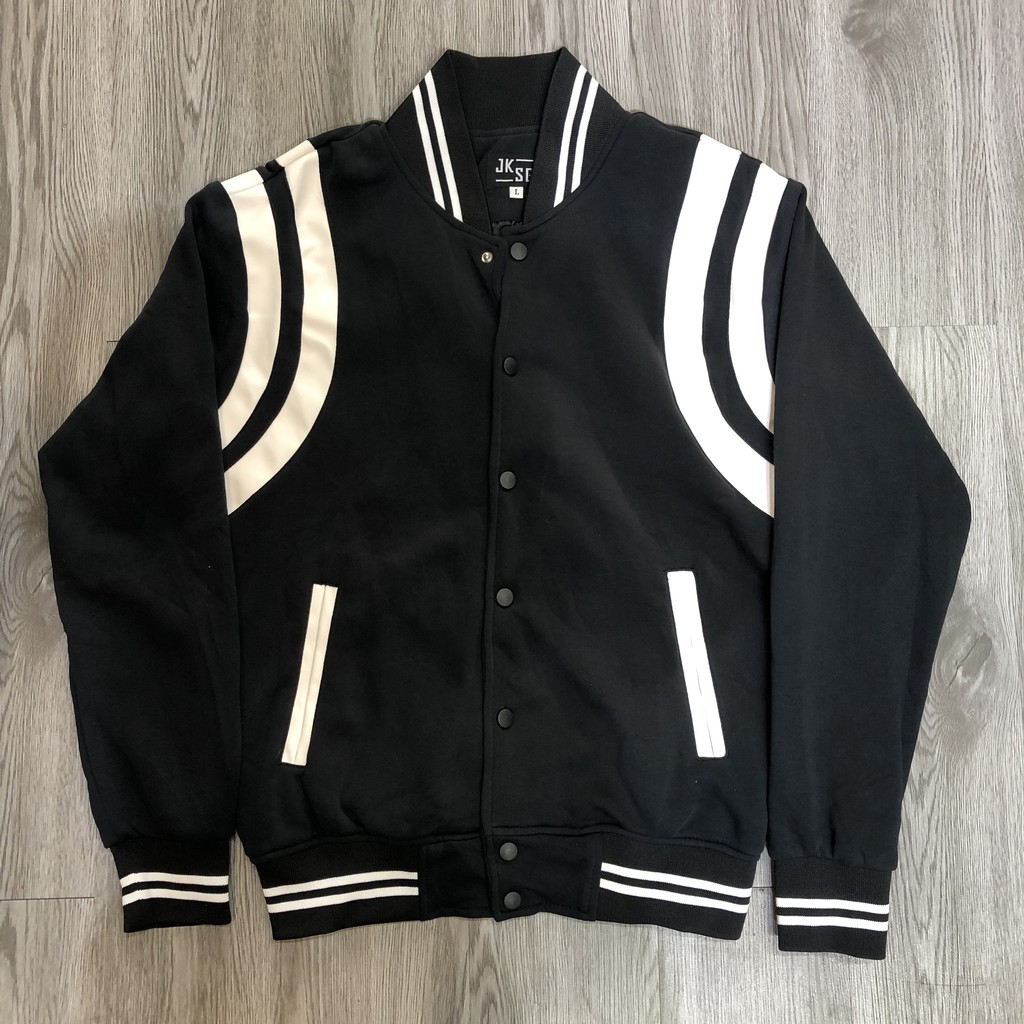 Áo Khoác Bomber Nỉ Bóng Chày Nam Nữ, Phối Vòng Da Trắng Hai Lớp, Dày Dặn, Co Giãn Tốt, Thể Thao Cá Tính Thời Thượng