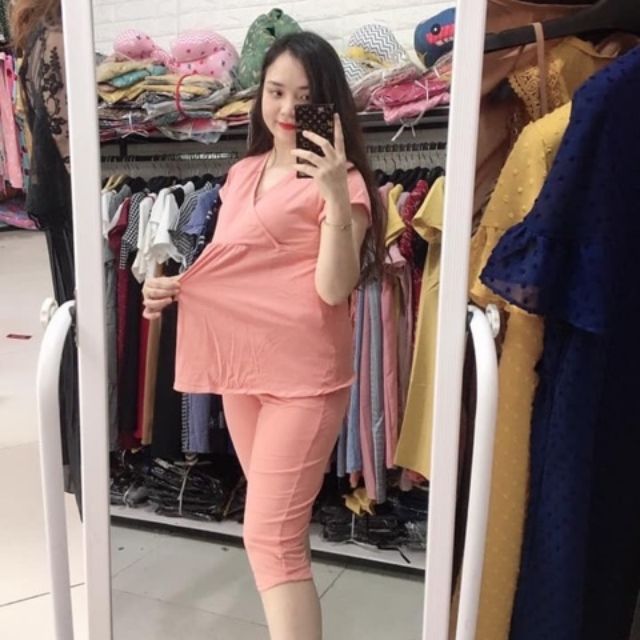 Đồ bộ bầu và sau sinh KA chất cotton vạt chéo