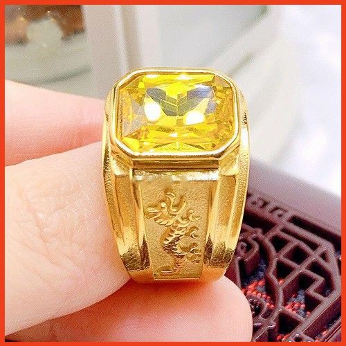 Nhẫn nam titan khắc rồng mạ 18k đẳng cấp không đen không phai màu ( Vàng)