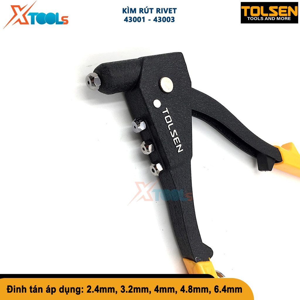 Kìm rút đinh tán chuyên dụng TOLSEN 43001-43003, kềm rút rive trợ lực tay cầm dài cỡ đinh rút 2.4mm[CHÍNH HÃNG][XTOOLS]