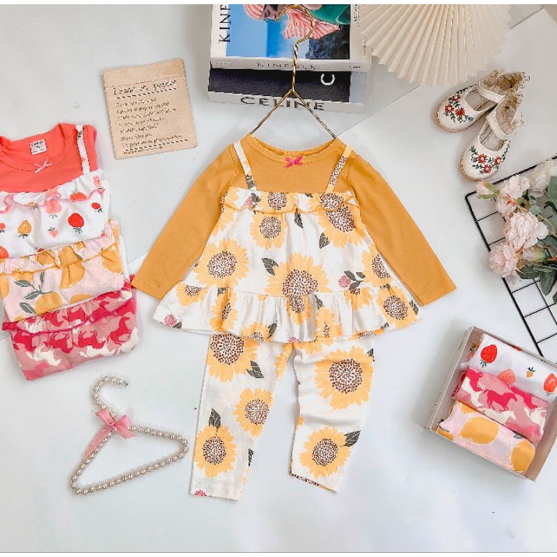 9-20kg Bộ thu đông dáng babydoll phối ngực giả yếm bé gái chất bozip Sài Gòn BẢNG MÀU 3