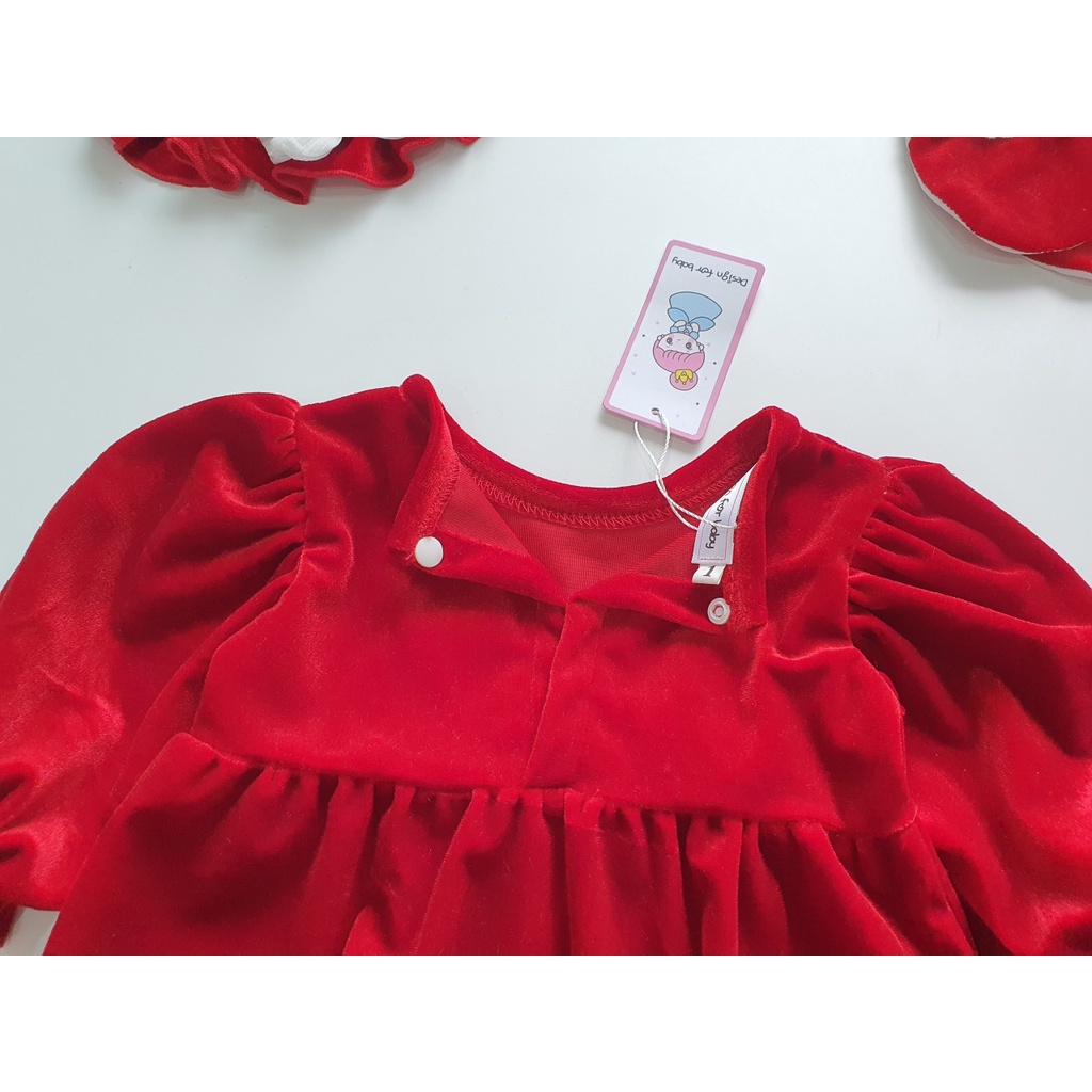 Body nhung đỏ thu đông cho bé TẶNG KÈM MŨ VÀ GIÀY VẢI