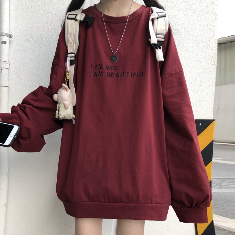 Áo Sweater Dáng Rộng Tay Dài Có In Hoạ Tiết Chữ Phong Cách Đơn Giản Cá Tính