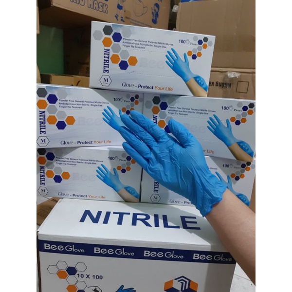 Găng Tay Nitrile Xanh,Trắng Không Bột Bee Gloves 100c (50 đôi) 23cm Dày 0.05mm Chế Biến Thực Phẩm, Xăm, Nha Khoa Spa