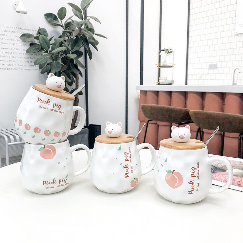 [Mẫu mới] Ly sứ có nắp dễ thương PINK PIG cực đẹp