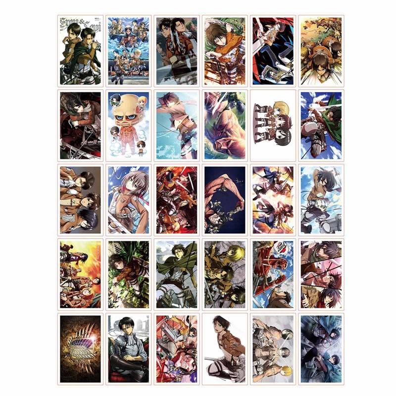 Lomo ảnh in hình 30pcs/set Anime Attack on Titan lomo card Figma Eren Jaeger Mikasa Ackerman Levi Rivaille Rival Ackerman album poster hd photocard cards gift