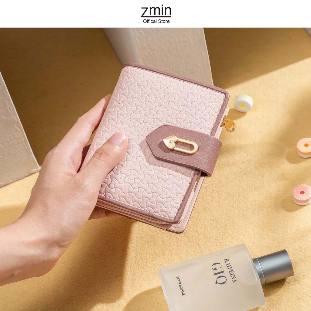 Ví bóp nữ ngắn mini cầm tay Zmin, chất liệu da cao cấp có thể bỏ túi - V036