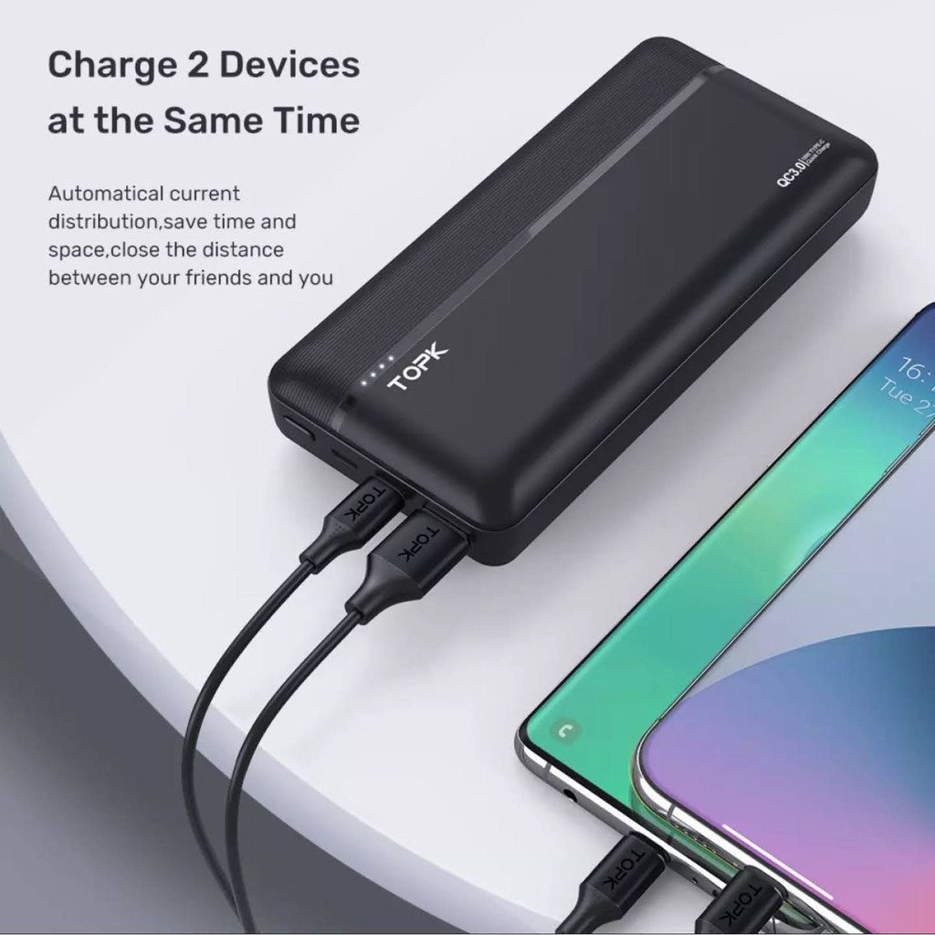 Sạc Dự Phòng Nhanh TOPK I2015P 20000 MAh 18W QC3.0 Origional Dành Cho iPhone Samsung OPPO VIVO HUAWEI XIAOMI