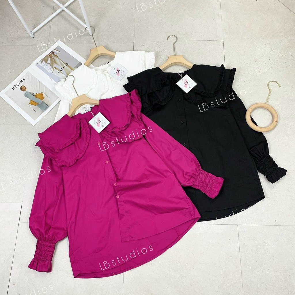 áo sơ mi xinh bèo vai cực hot dễ thương nữ tính siêu hot