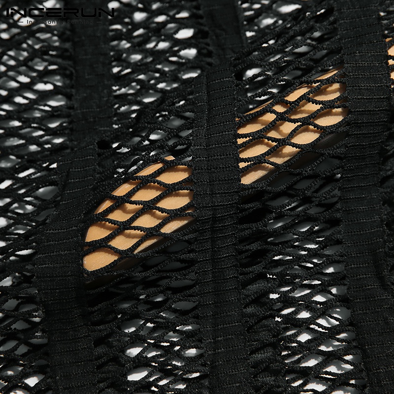 Áo INCERUN dài tay phối lưới xuyên thấu thời trang cho nam