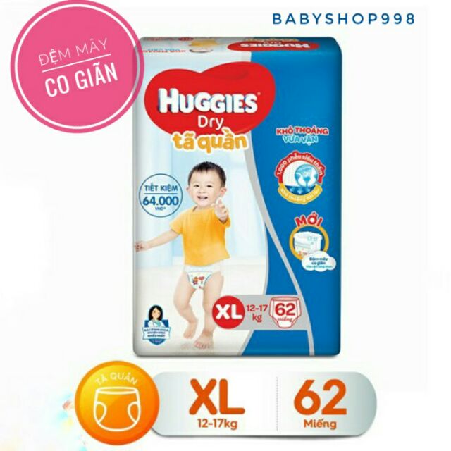 [ Hsd 2023] Tã quần Huggies Dry Xl62 miếng mới nhất (12_17kg)