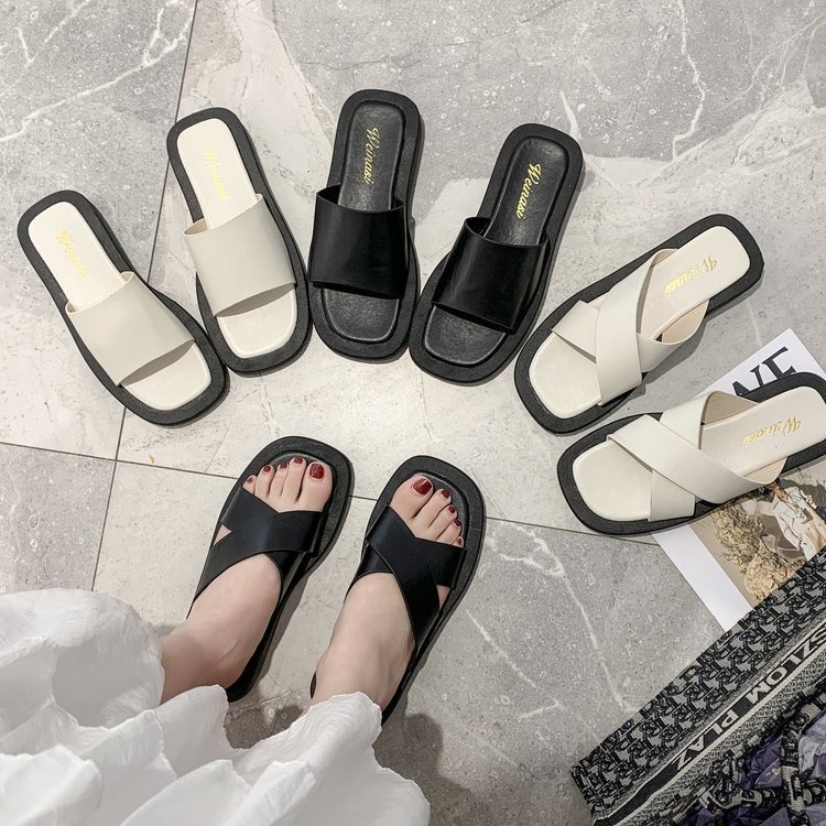 Dép nữ đế bệt, quai ngang dép siêu nhẹ siêu êm có hai màu đen trắng size 35-39  - DB.01