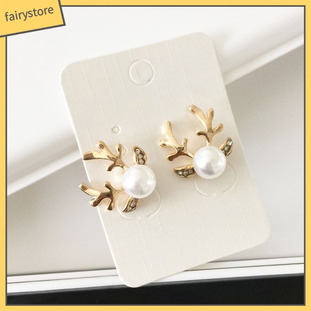 Bộ Dây Chuyền + Bông Tai Hình Sừng Hươu Đính Ngọc Trai Giả Cho Nữ