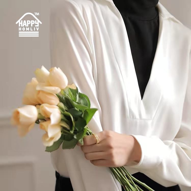 HAPPY HOMLIV Áo Sơ Mi Chiffon Trắng Giả Hai Lớp Cổ Chữ V Dày Dặn Phong Cách Hàn Quốc Cho Nữ big Size