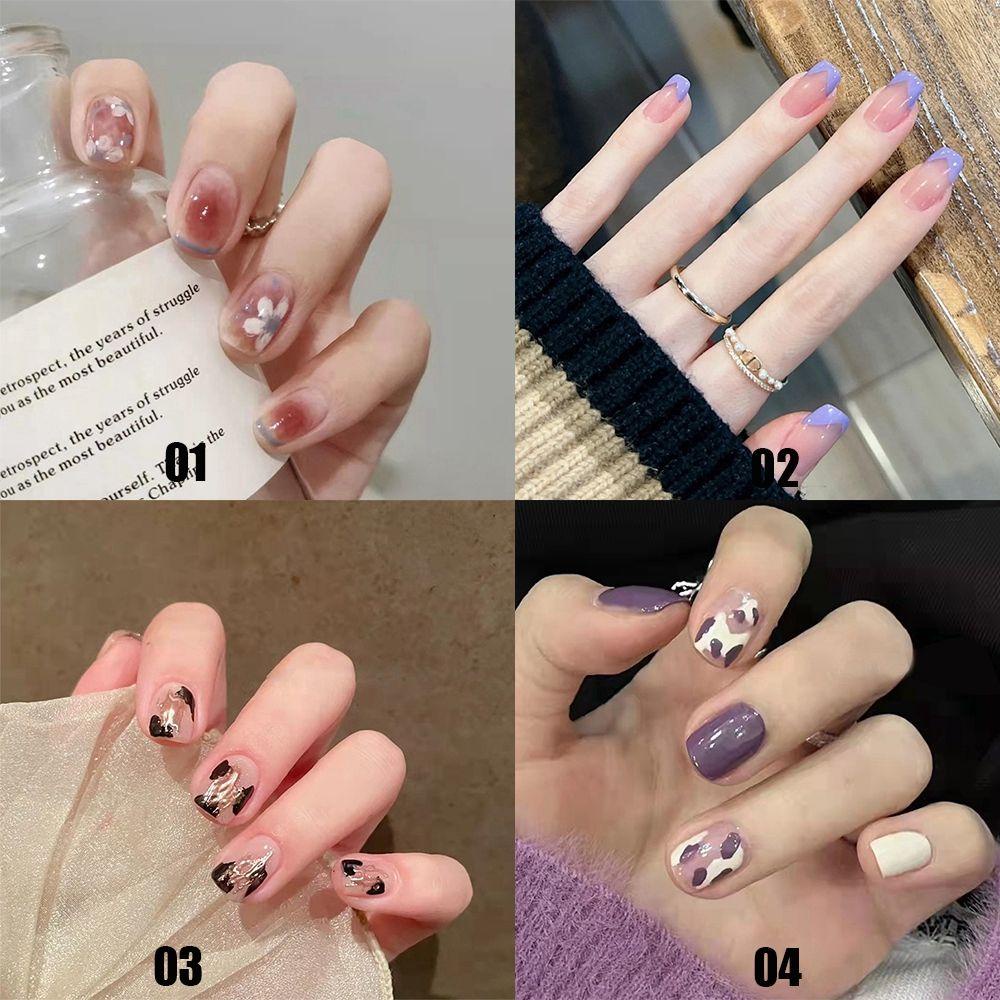 XIANTIN Hộp 24 Móng Tay Giả Ngắn / Tròn / Vuông Đính Kim Sa Che Phủ Toàn Diện