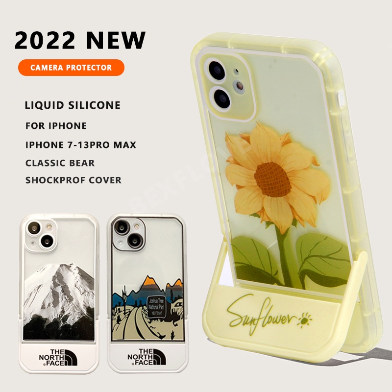 Ốp Điện Thoại Silicone Mềm Trong Suốt Có Giá Đỡ Hình Hoa Cho iPhone 7 8 Plus 11 12 13 Pro MAX X XR XS MAX 7Plus 8Plus