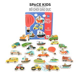 Đồ chơi ghép hình trí tuệ 23 hình chủ đề phương tiện giao thông cho bé, đồ chơi giáo dục montessori
