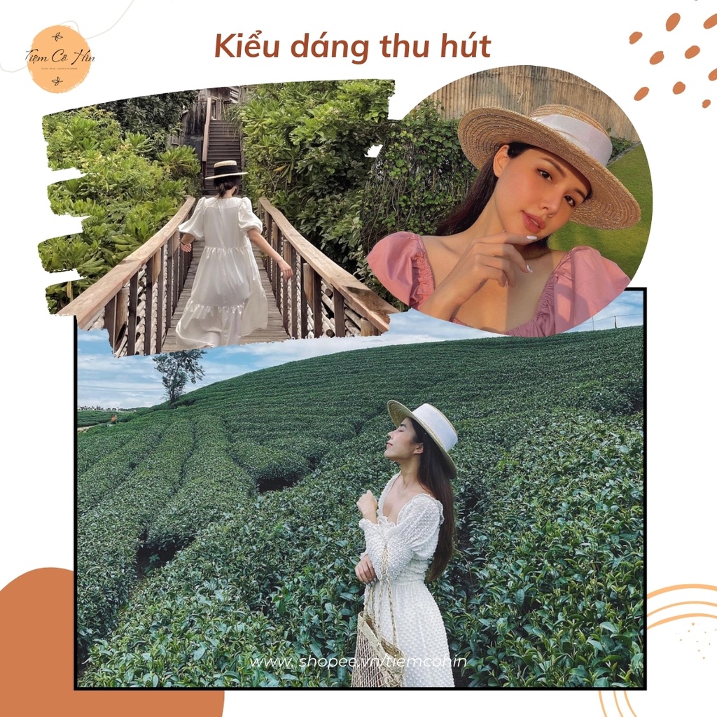 Mũ nón cói Gaucho nơ lụa cao cấp Tiệm Cô Hìn làm từ cói tự nhiên 100% ship trong 1h đóng thùng không hỏng mũ