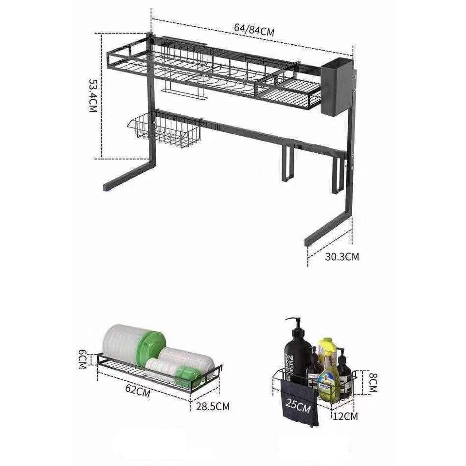 Kệ úp bát đĩa,giá treo dao thớt,để hoa quả và các dụng cụ nhà bếp có móc treo inox cao cấp sơn tĩnh điện đen