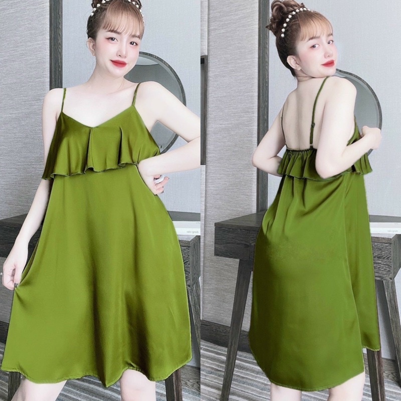 [Hàng mới về] Đầm 2 dây sexy quyến rũ phối ren LỤA LATIN mặc nhặc ngủ cực xinh (mẹ bầu - Sau sinh mặc thoải mái)
