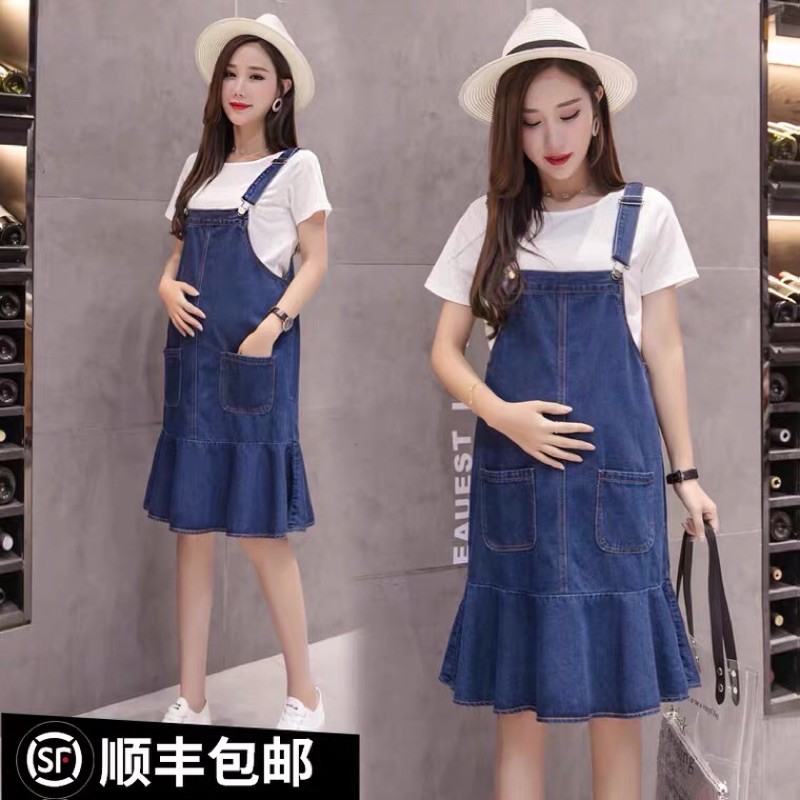 váy bầu đầm bầu dáng xuông dài rộng sét yếm bò mềm+áo cotton mát mặc hè hợp thời trang hàng quảng châu cao cấp !