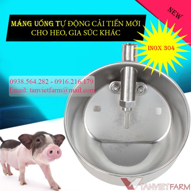 Máng uống tự động cho heo bằng inox size 17 cm