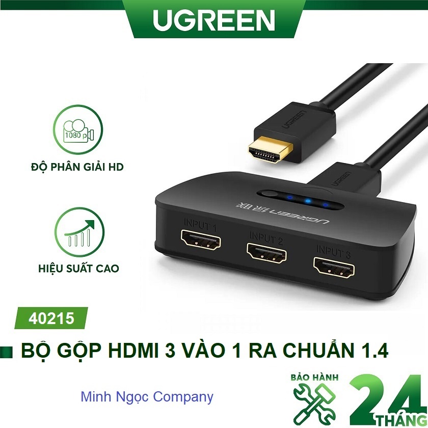 Bộ gộp tín hiệu HDMI 3 vào 1 ra chuẩn 1.4 hỗ trợ 3D full HD chính hãng Ugreen 40215