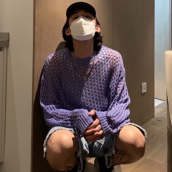 Áo Thun Dệt Kim Lưới Xuyên Thấu Cao Cấp Thời Trang Mùa Thu Đường Phố Ngoài Trời Cho Nam Niche De