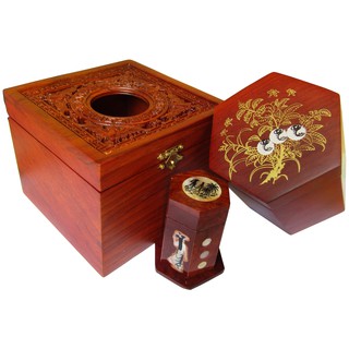 Hộp Khăn Giấy ELAI Gỗ Hương Đục Chạm Con Rơi Tinh Xảo