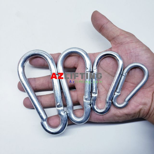 Móc khóa gài, móc carabiner, móc khóa an toàn, size 6mm -12mm có bu lông khóa.  Móc khóa thép treo võng xích đu bao cát