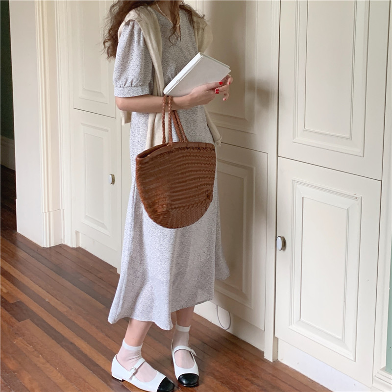 Đầm Voan Hoa Tay Ngắn Cổ Chữ V Thời Trang Hàn Quốc 43182