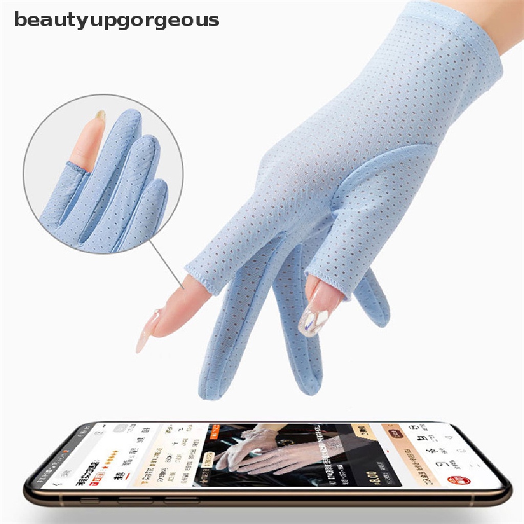 [Beautyupgorgeous] Găng Tay Lái Xe Bằng Lụa Lạnh Mỏng Phối Lưới Thoáng Khí Thời Trang Mùa