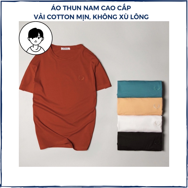 Áo thun nam cổ tròn, áo phông nam tay ngắn thêu hình kiểu dáng Hàn Quốc form chuẩn thun lạnh mát